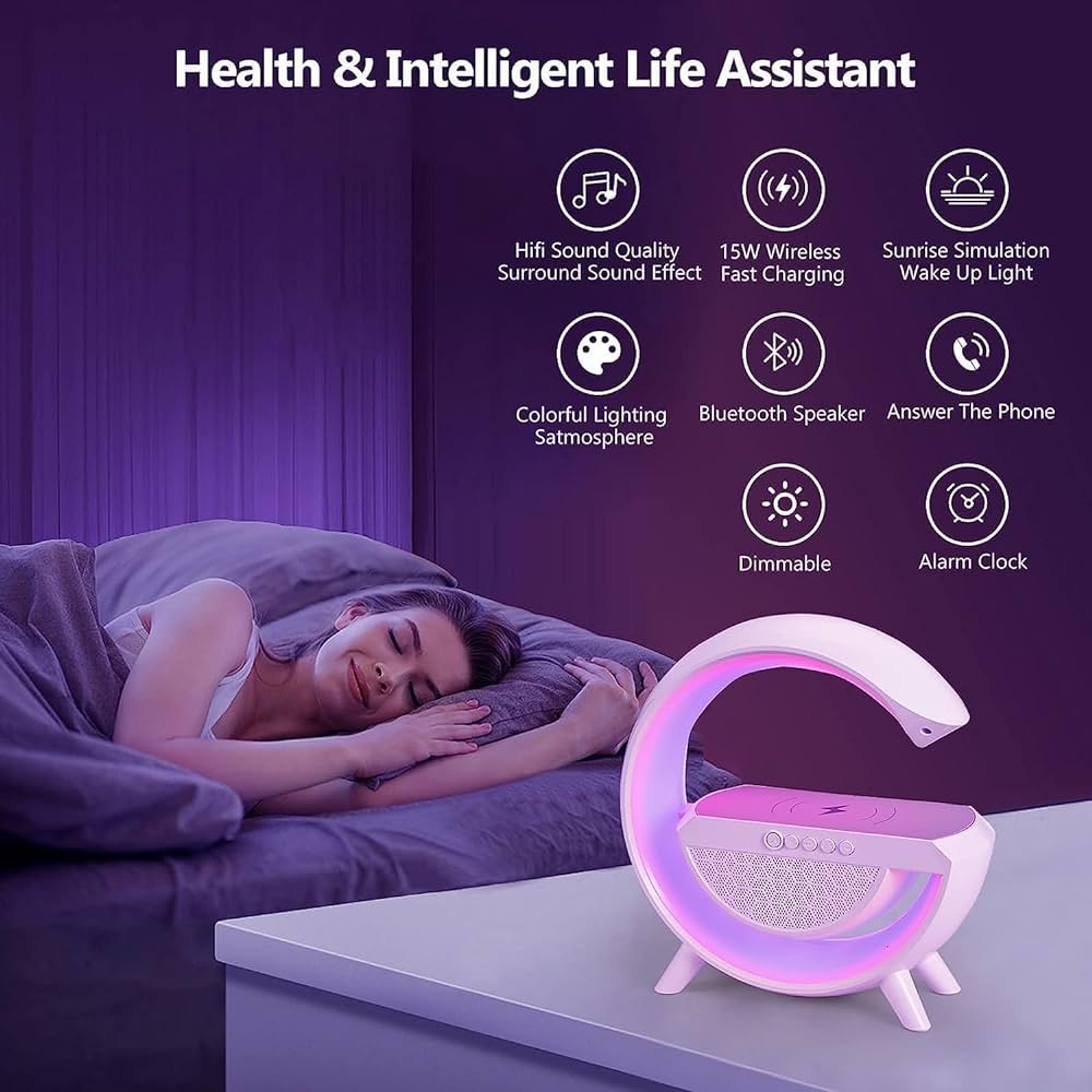 3 In 1 G Smart Station, Multifunctional Wireless Lamp, G Led Table Stand, Dimmable Night Light Touch Lamp Alarm Clock With Music Sync, Home Office Study Bedside Decor Lamp