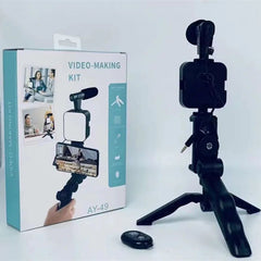 Vlogging Camera Kit for Live Streaming– Mini Tripod, Microphone, Phone Holder, LED Light