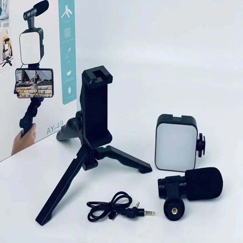 Vlogging Camera Kit for Live Streaming– Mini Tripod, Microphone, Phone Holder, LED Light