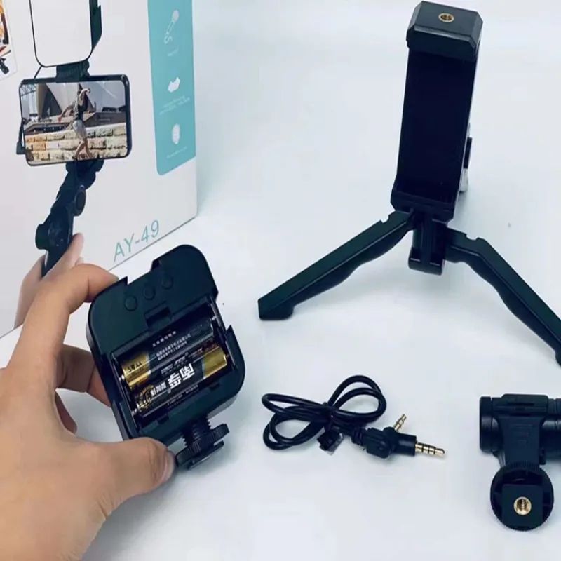 Vlogging Camera Kit for Live Streaming– Mini Tripod, Microphone, Phone Holder, LED Light