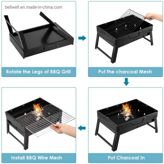 Folding Portable Outdoor Barbeque Charcoal Bbq Grill Oven Black Carbon Stee