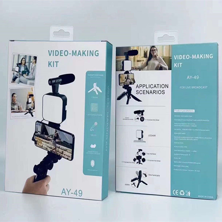 Vlogging Camera Kit for Live Streaming– Mini Tripod, Microphone, Phone Holder, LED Light