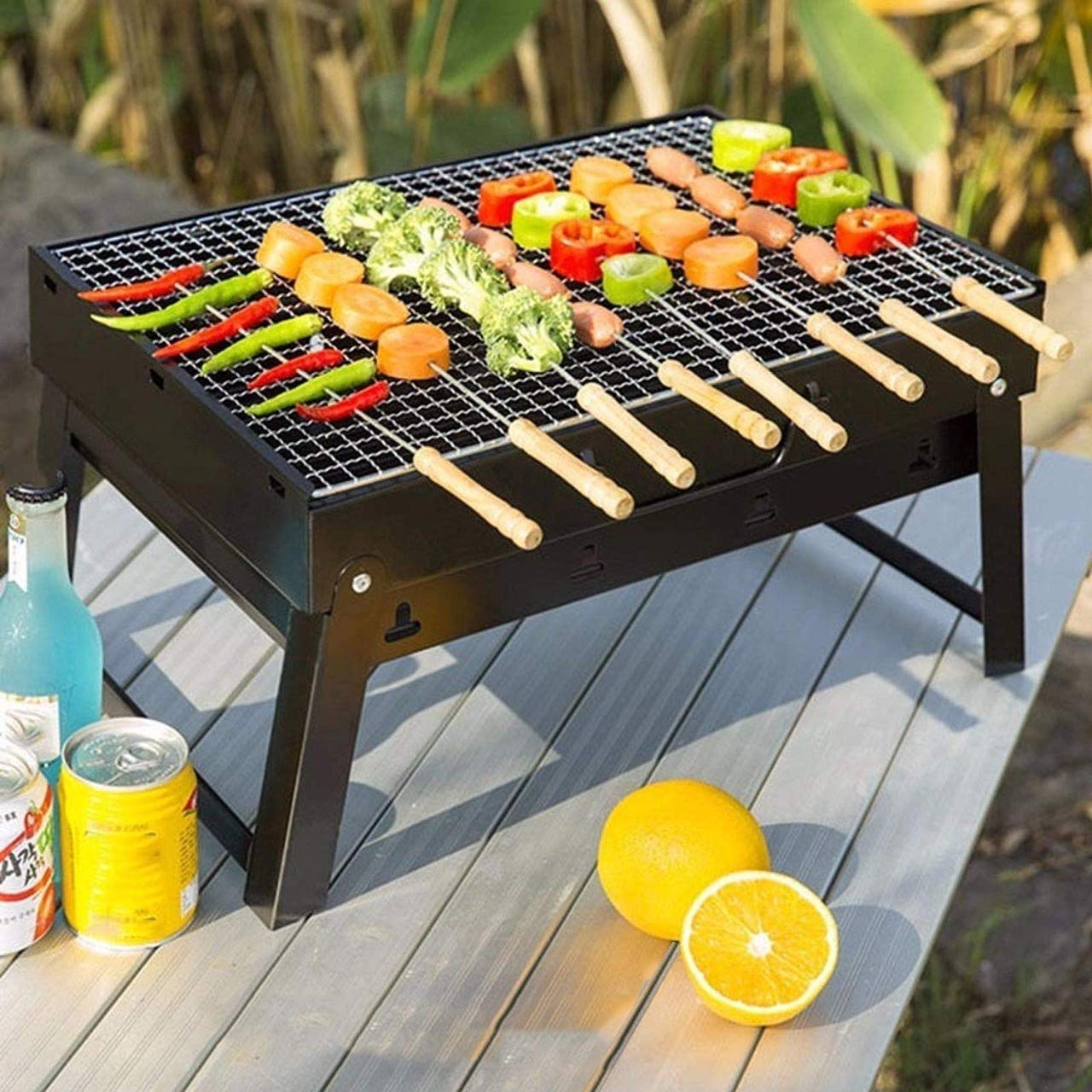 Folding Portable Outdoor Barbeque Charcoal Bbq Grill Oven Black Carbon Stee