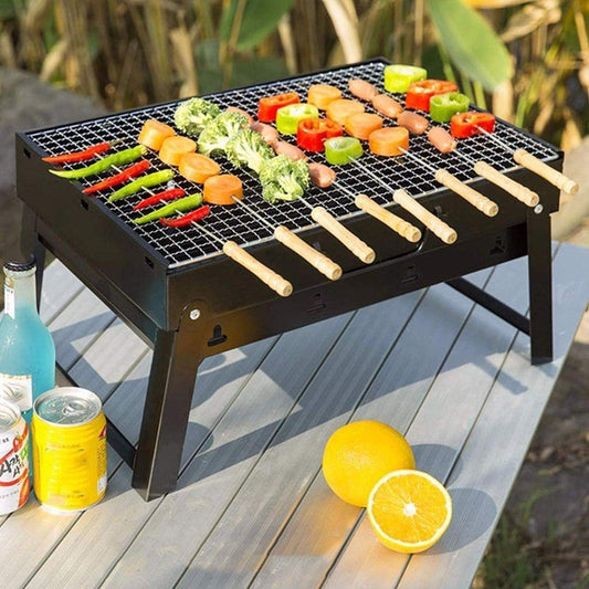 Folding Portable Outdoor Barbeque Charcoal Bbq Grill Oven Black Carbon Stee