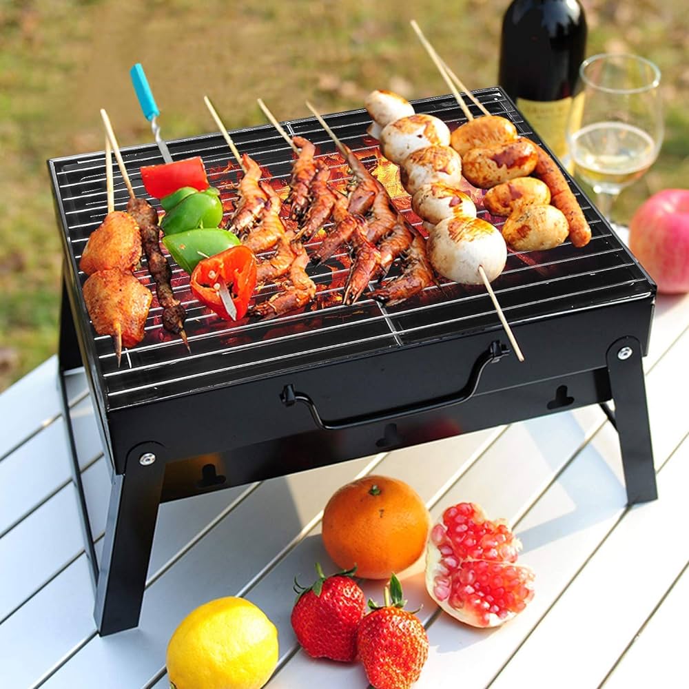 Folding Portable Outdoor Barbeque Charcoal Bbq Grill Oven Black Carbon Stee