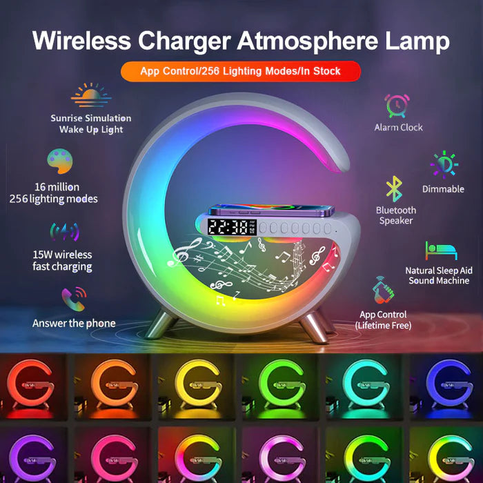 3 In 1 G Smart Station, Multifunctional Wireless Lamp, G Led Table Stand, Dimmable Night Light Touch Lamp Alarm Clock With Music Sync, Home Office Study Bedside Decor Lamp