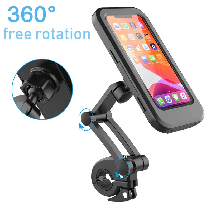 Motorcycle Phone Holder MTB Waterproof Cell Phone Holder Bike Phone Holder Rotation Electric Scooter Holder