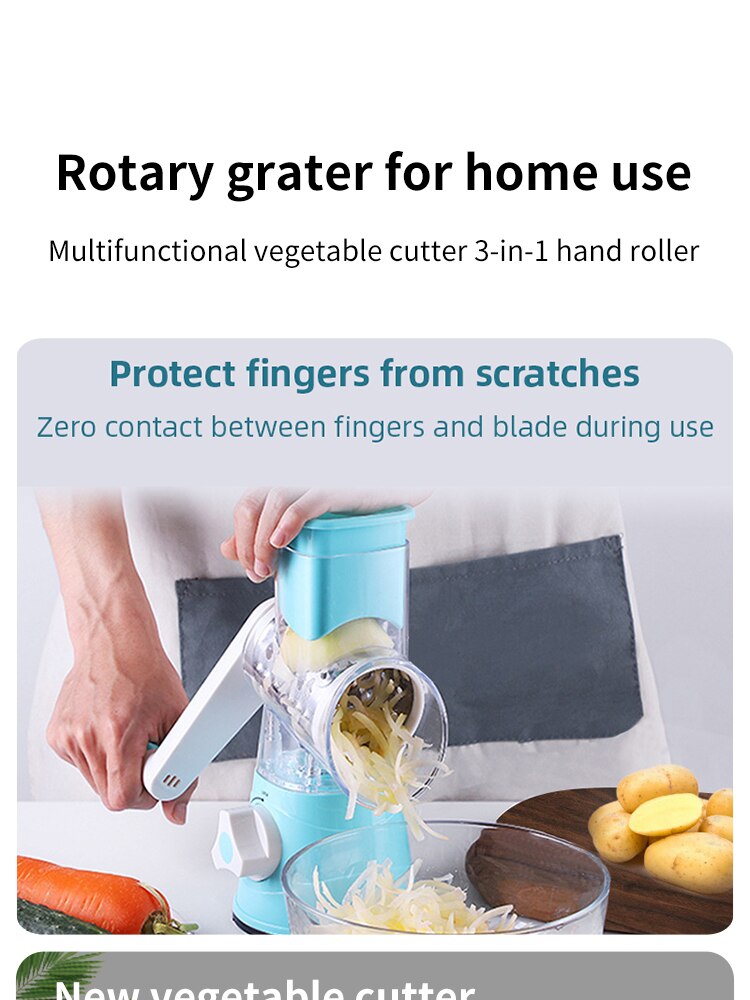 Multifunctional Roller Vegetable Cutter Hand Crank Home Kitchen Shredder Potato Grater