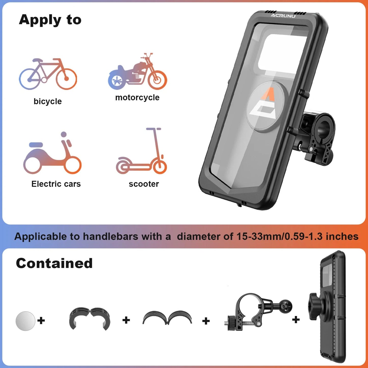 Motorcycle Phone Holder MTB Waterproof Cell Phone Holder Bike Phone Holder Rotation Electric Scooter Holder