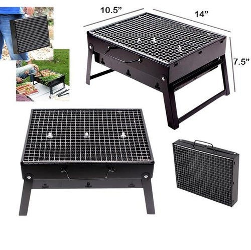 Folding Portable Outdoor Barbeque Charcoal Bbq Grill Oven Black Carbon Stee