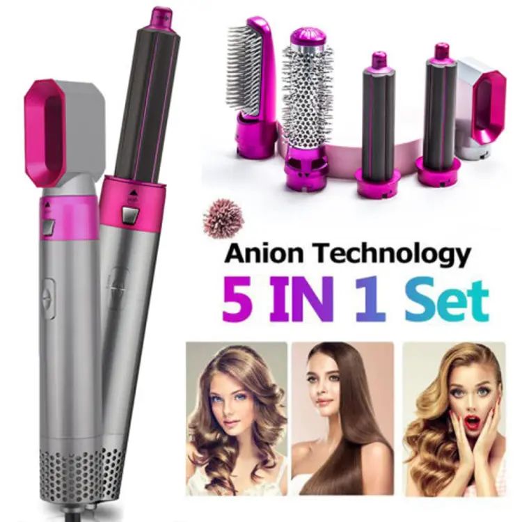 Hair Dryer Brush 5 In 1 Electric Blow Dryer Hair Comb Curling Wand Detachable Brush Kit Negative Ion Straightener Hair Curler