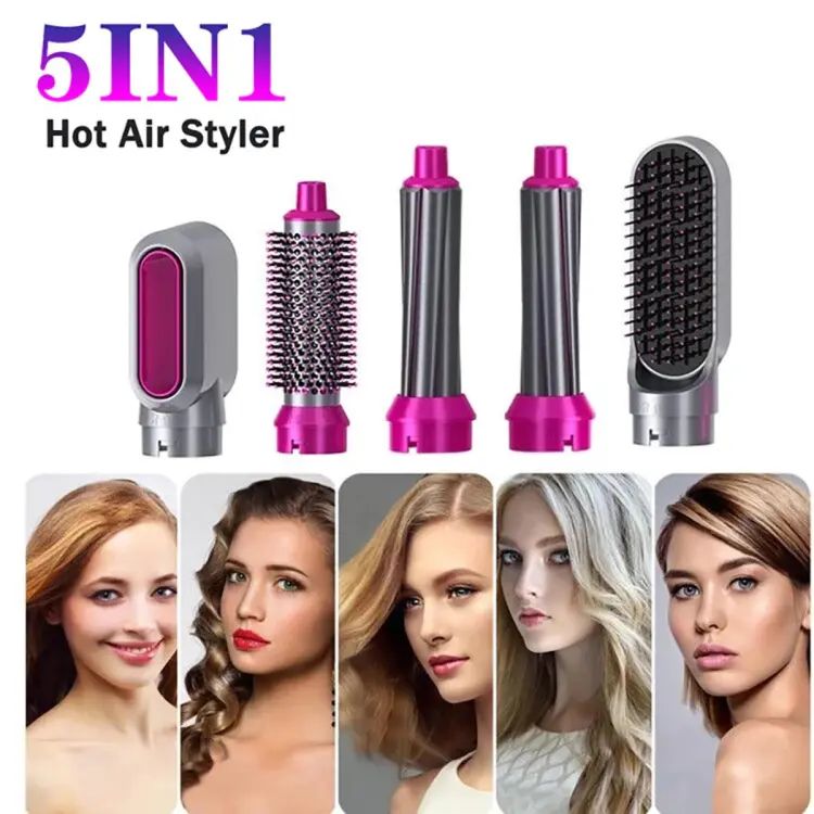 Hair Dryer Brush 5 In 1 Electric Blow Dryer Hair Comb Curling Wand Detachable Brush Kit Negative Ion Straightener Hair Curler