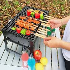 Folding Portable Outdoor Barbeque Charcoal Bbq Grill Oven Black Carbon Stee