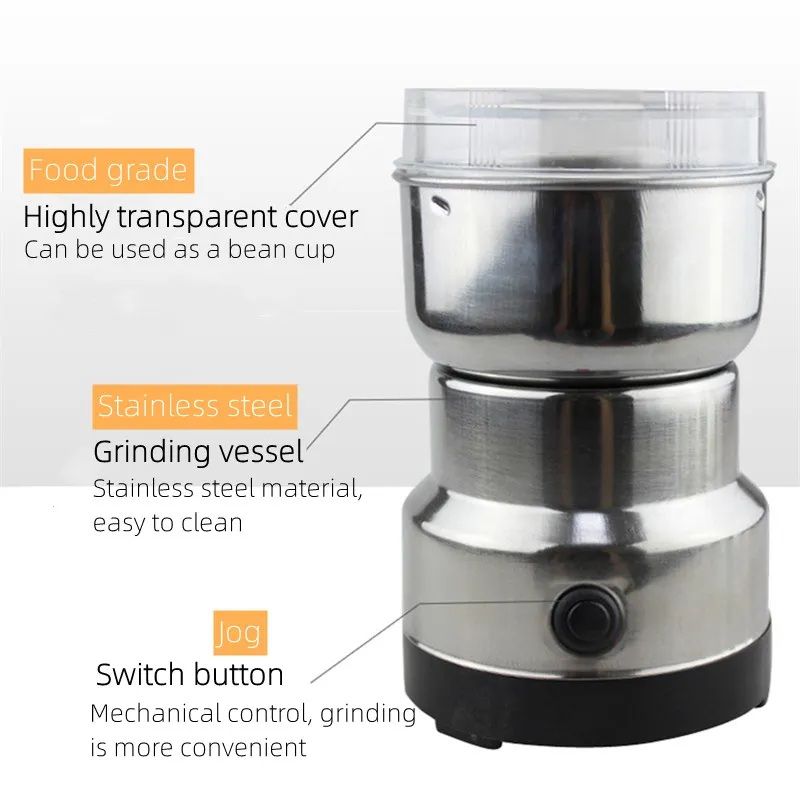 Mini Electric Grinder Stainless Steel Coffee Grinder For Coffee Beans, Spices, Masala Grinder Machine 220V