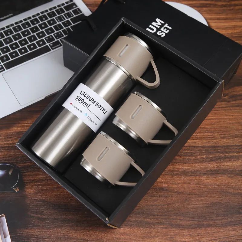 3 In 1 Vacuum Insulated Thermal Flask Set With Cup Set (random Color)