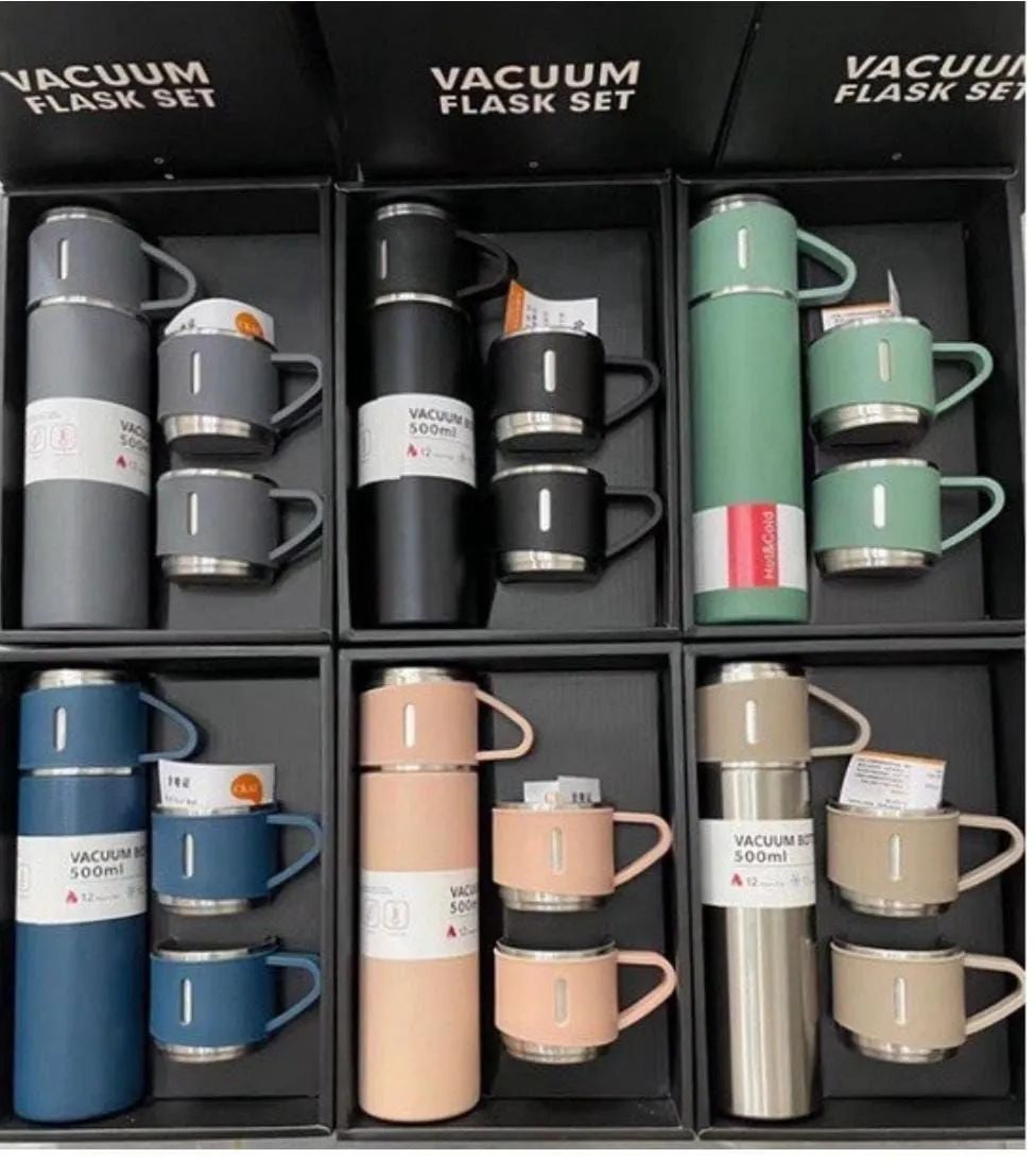 3 In 1 Vacuum Insulated Thermal Flask Set With Cup Set (random Color)