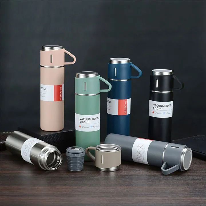 3 In 1 Vacuum Insulated Thermal Flask Set With Cup Set (random Color)